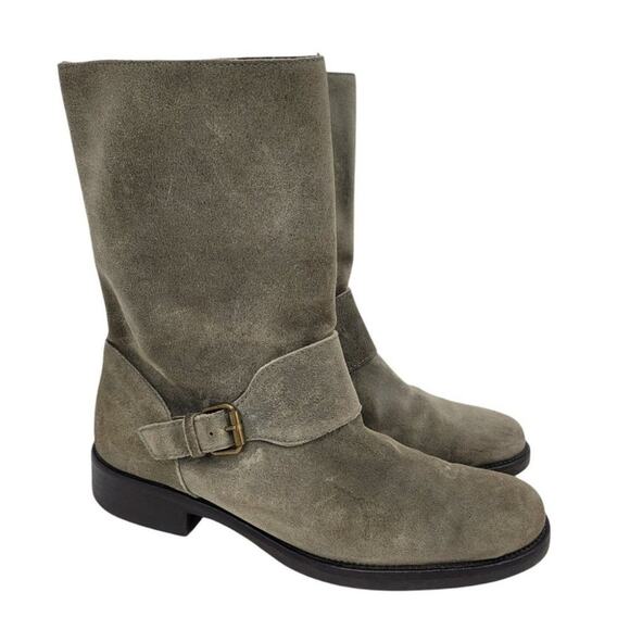 J. Crew Suede Leather Buckle Detail Pull On Dixon Mid Calf Boots Size 38/7.5